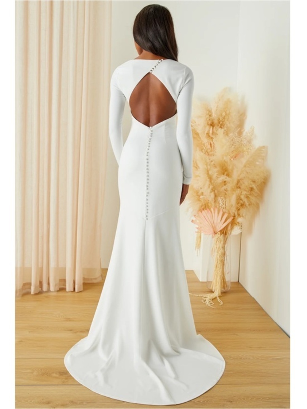 NWT Lulu’s Eloquent Endearment White Long Sleeve Backless Maxi Wedding Dress XS